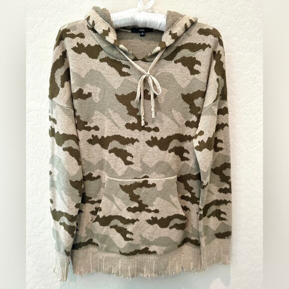 FATE | Camouflage Knit Distressed Hoodie Sweater | Size Small - Picture 1 of 9
